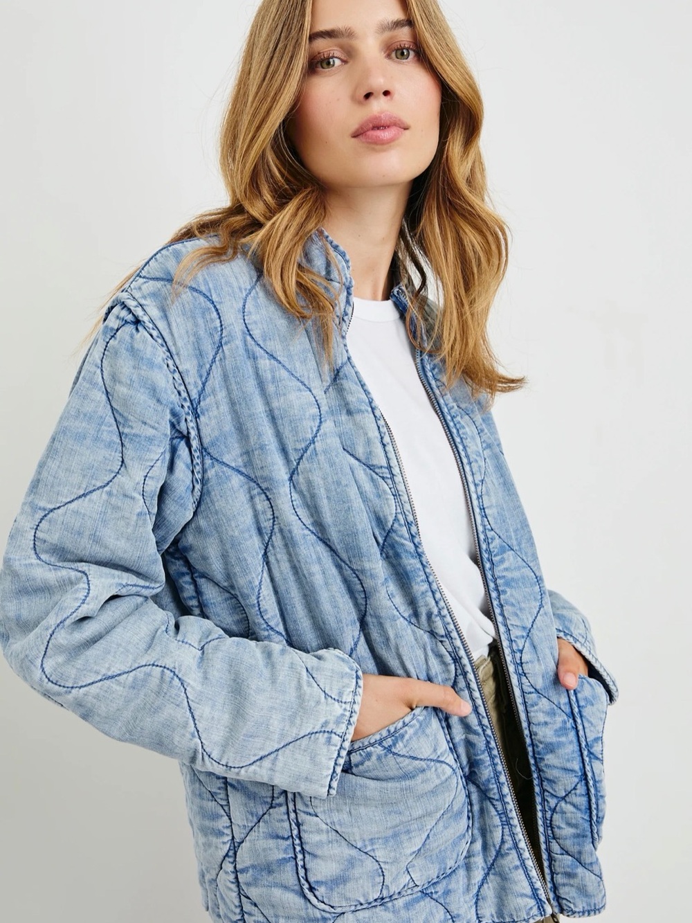 Rails Light Wash Quilted Denim Denver Jacket in Blue - Picture 2 of 8